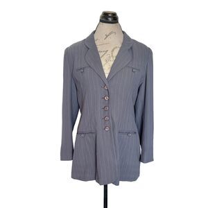 Adolfo Atelier Womens Blazer Jacket Size 12 Petite Pinstripe Vintage Gray Office